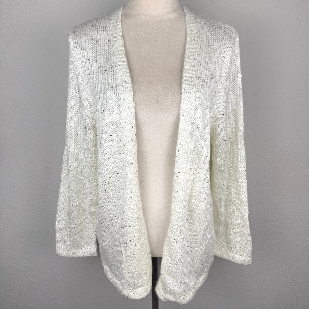 NWT Croft & Barrow White Full Sequin Open Front Cardigan Sweater Womens Sz 1X